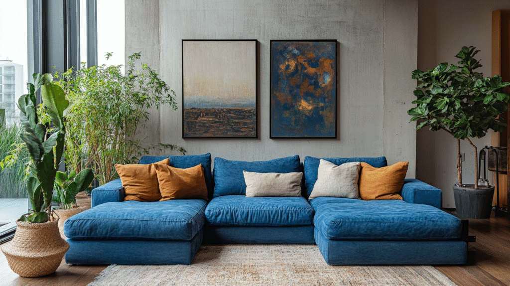 blue couch living room
