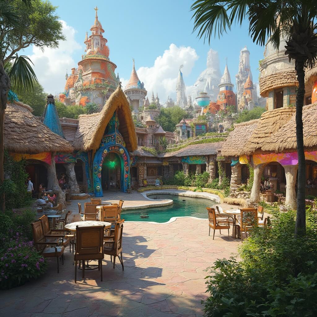 Elevated view of EPCOT's World Showcase featuring diverse international pavilions with authentic architectural elements and lush landscaping
