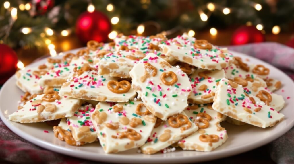 white chocolate peanut butter pretzel christmas bark