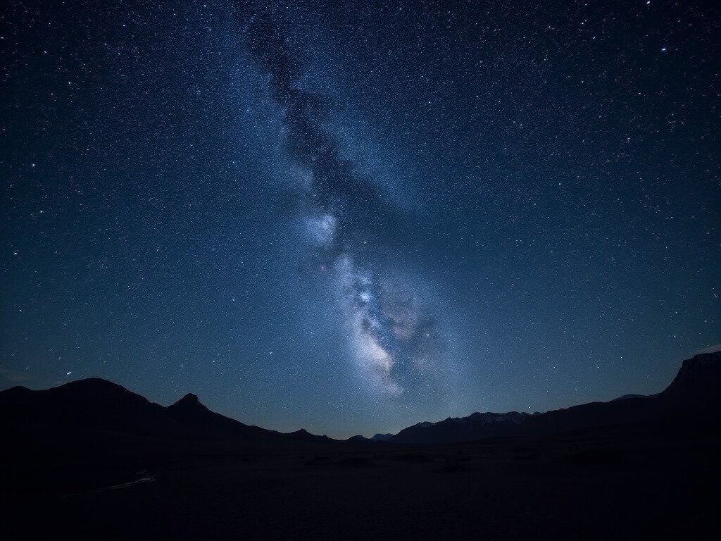 Starry sky with Milky Way over Atacama Desert at night with silhouetted mountains