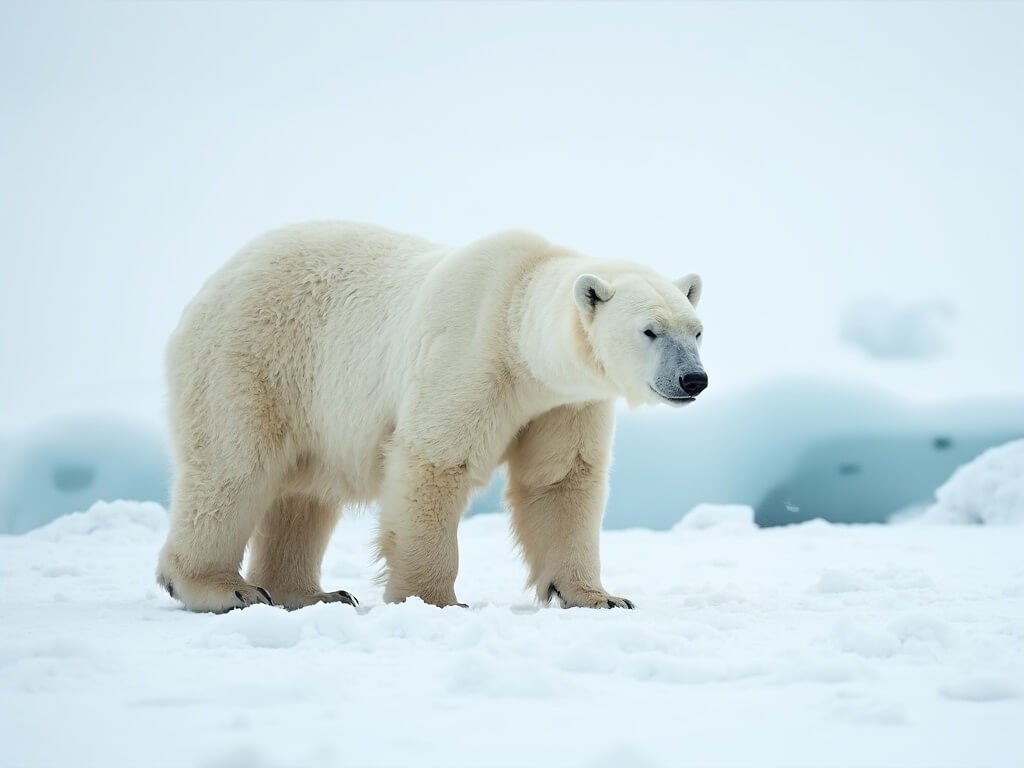Majestic polar bear traversing pristine snow-covered Arctic landscape