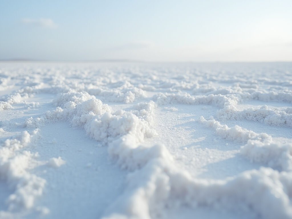 Close-up texture of Salar de Uyuni salt crystals showing intricate geometric patterns and layers