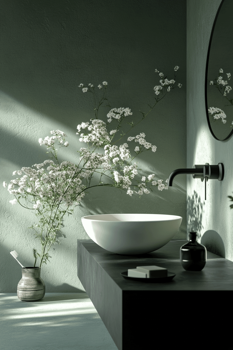 10 Clean Line Sage Noir Washroom - sage green and black bathroom design inspiration