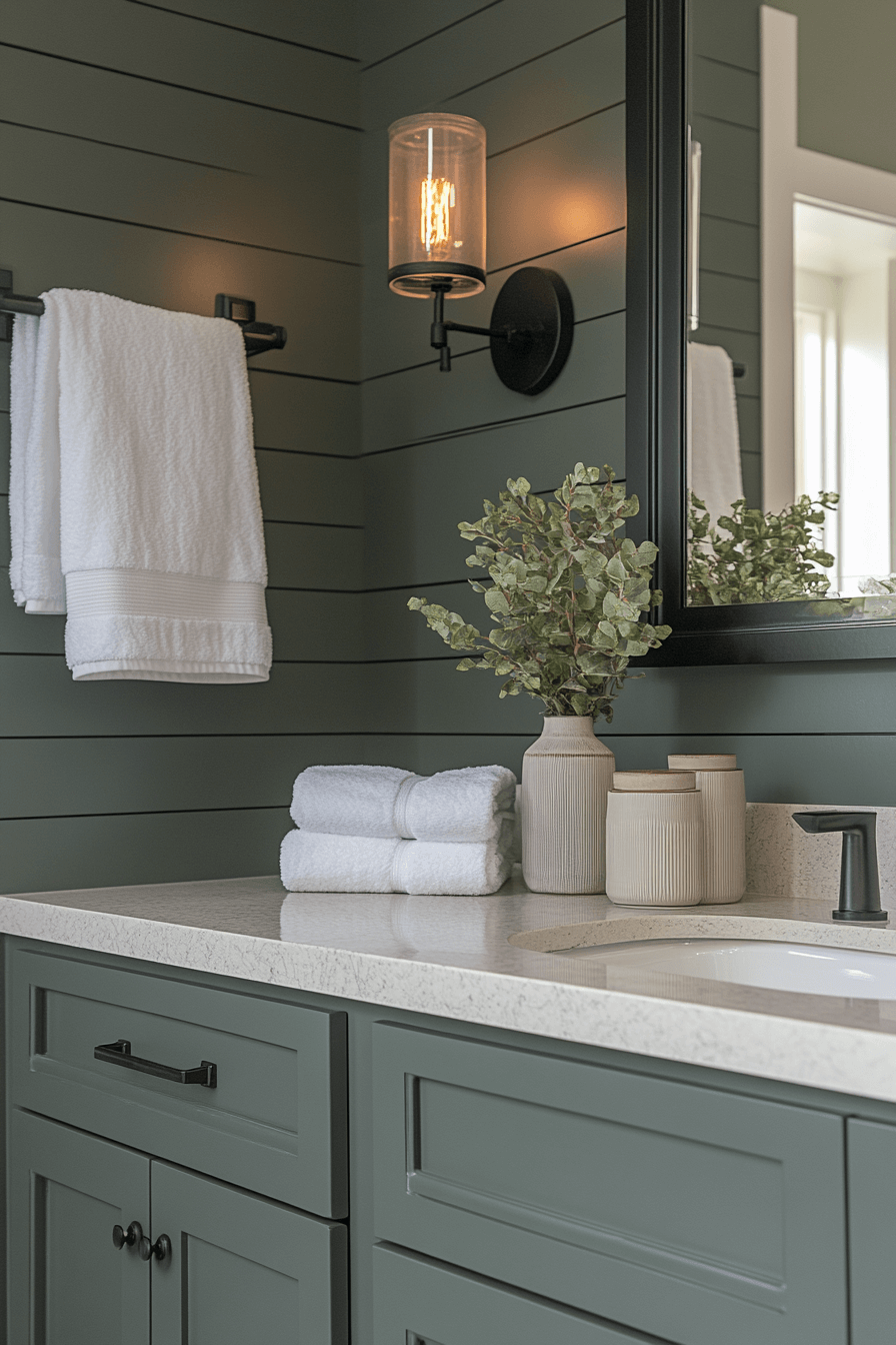 11 Modern Botanical Noir Bath - sage green and black bathroom design inspiration