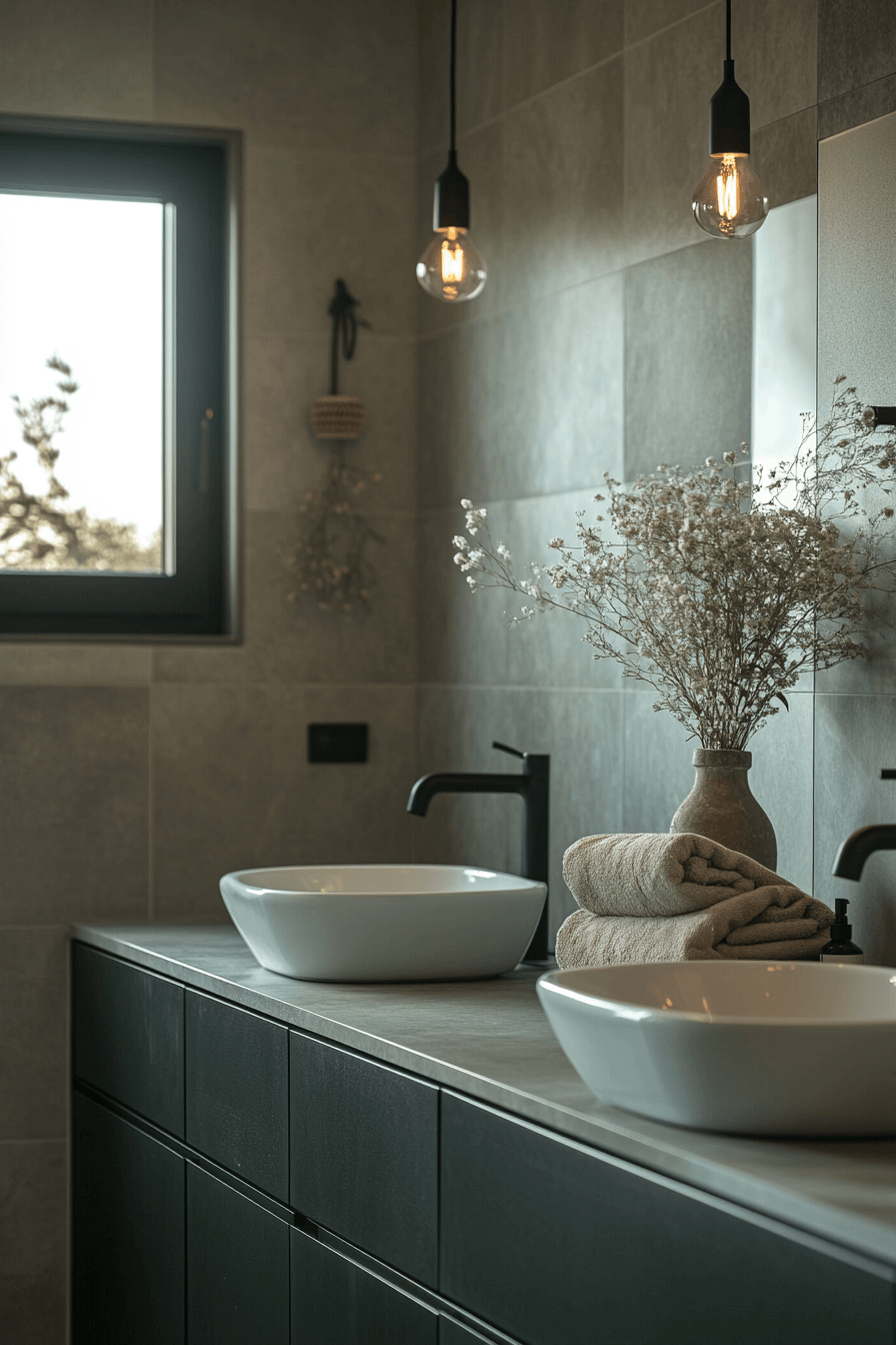 12 Calm Sage Dark Accent Bath - sage green and black bathroom design inspiration