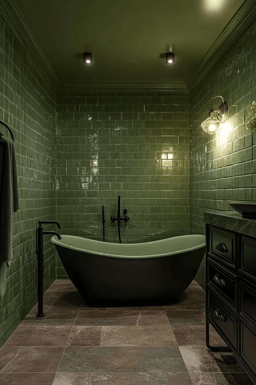 13 Layered Sage Luxe Bathroom - sage green and black bathroom design inspiration