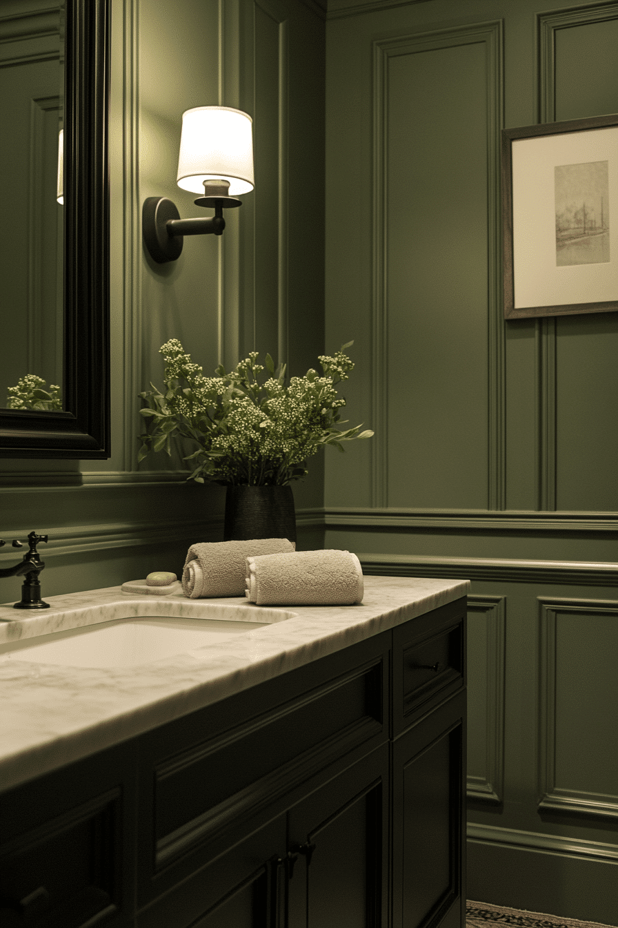 2 Sage Shadow Luxe - sage green and black bathroom design inspiration