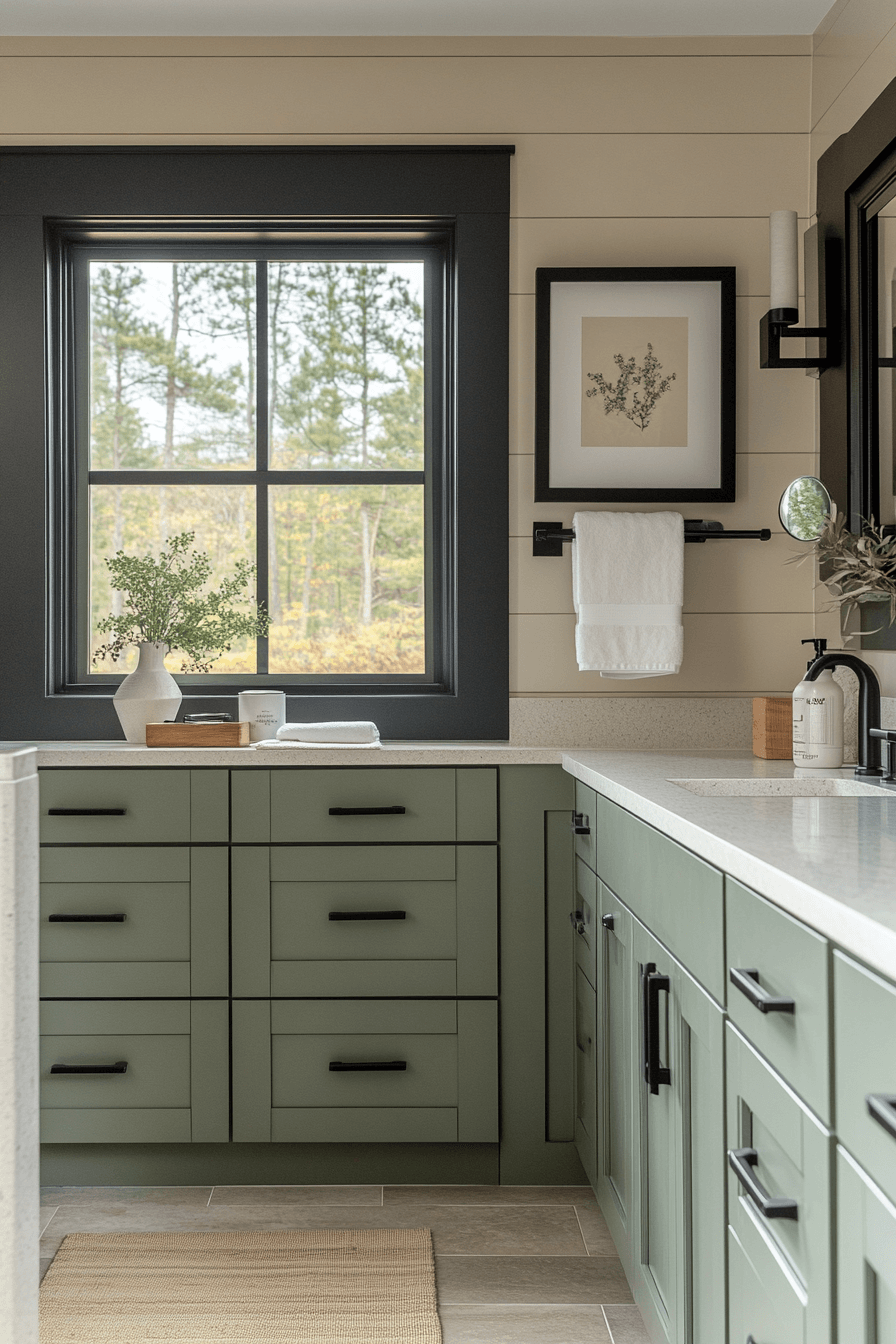 22 Polished Green Dark Edge - sage green and black bathroom design inspiration