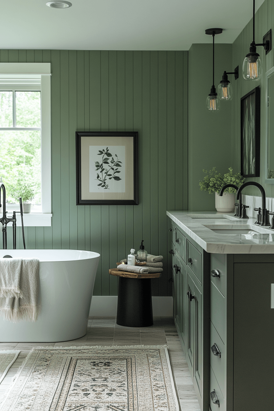 24 Vibrant Sage With Inky Depth - sage green and black bathroom design inspiration