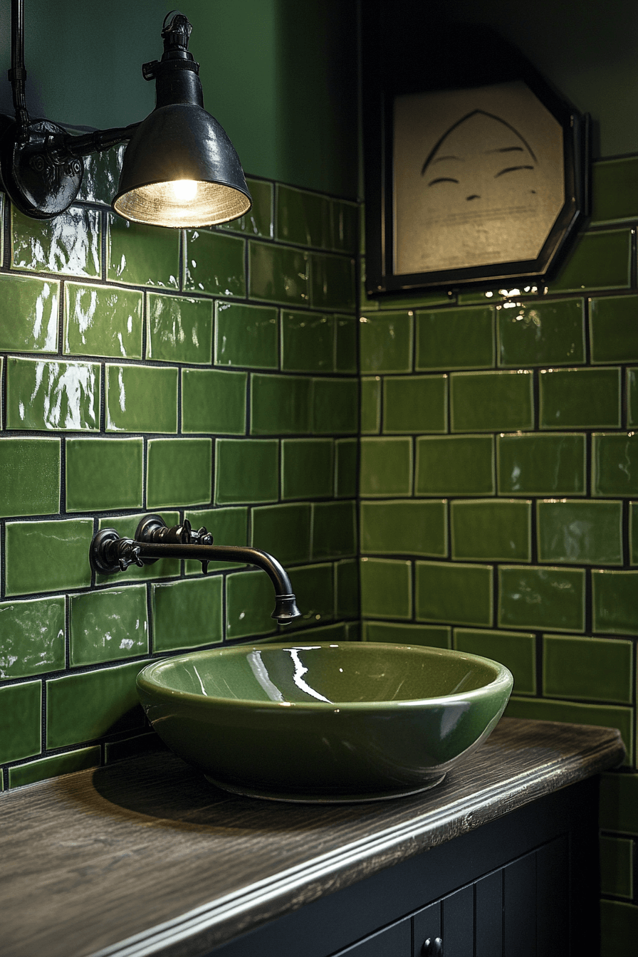 26 Defined Sage Black Contrast - sage green and black bathroom design inspiration