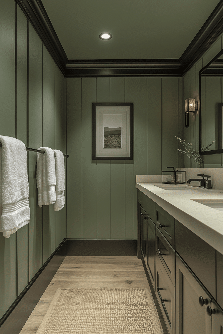 27 Architectural Sage Trim Bath - sage green and black bathroom design inspiration