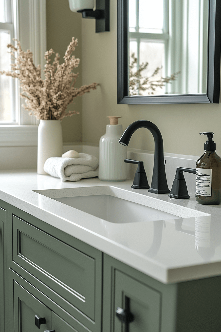 3 Ink And Sage Modern Bath - sage green and black bathroom design inspiration