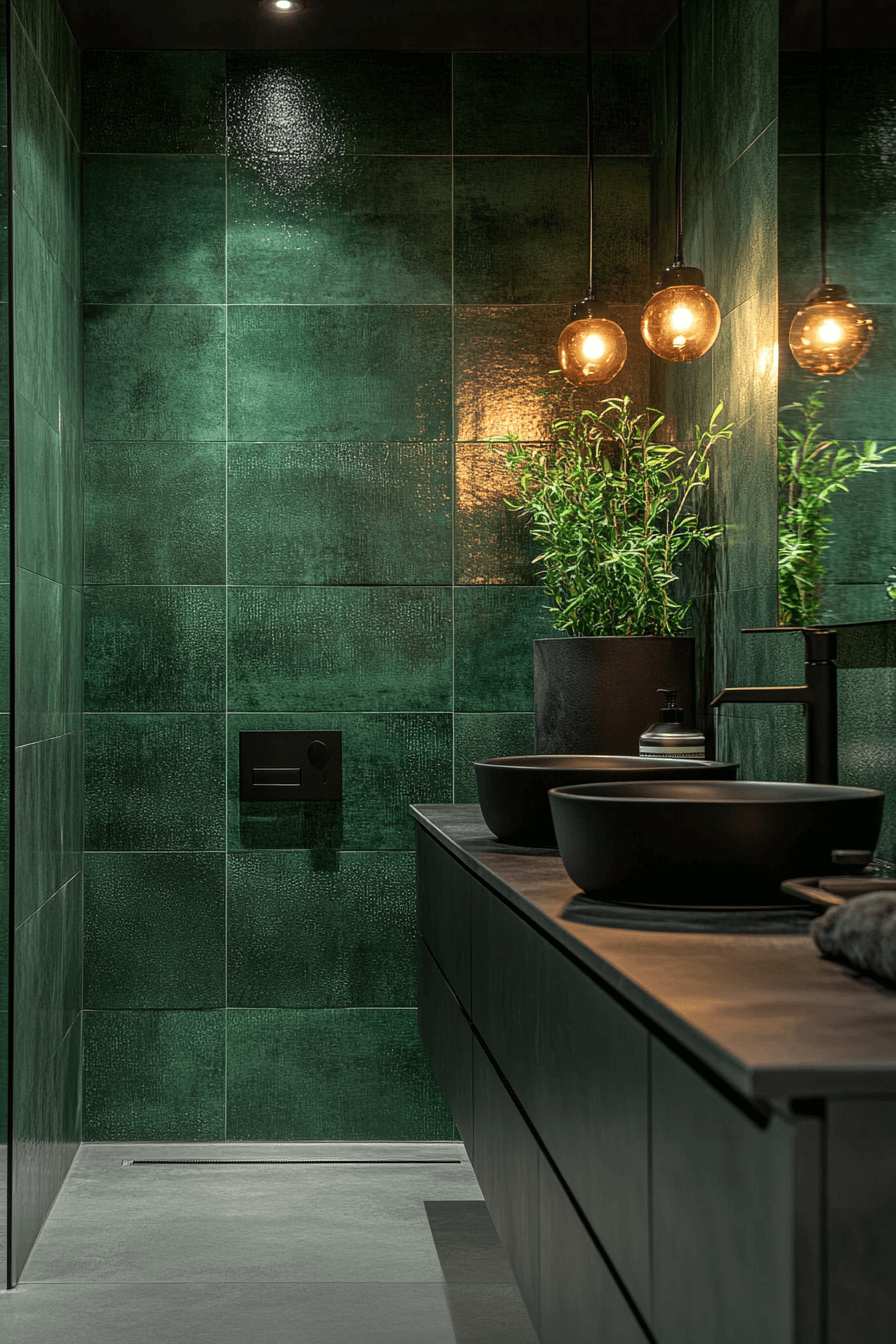 4 Noir Inspired Green Bathroom - sage green and black bathroom design inspiration