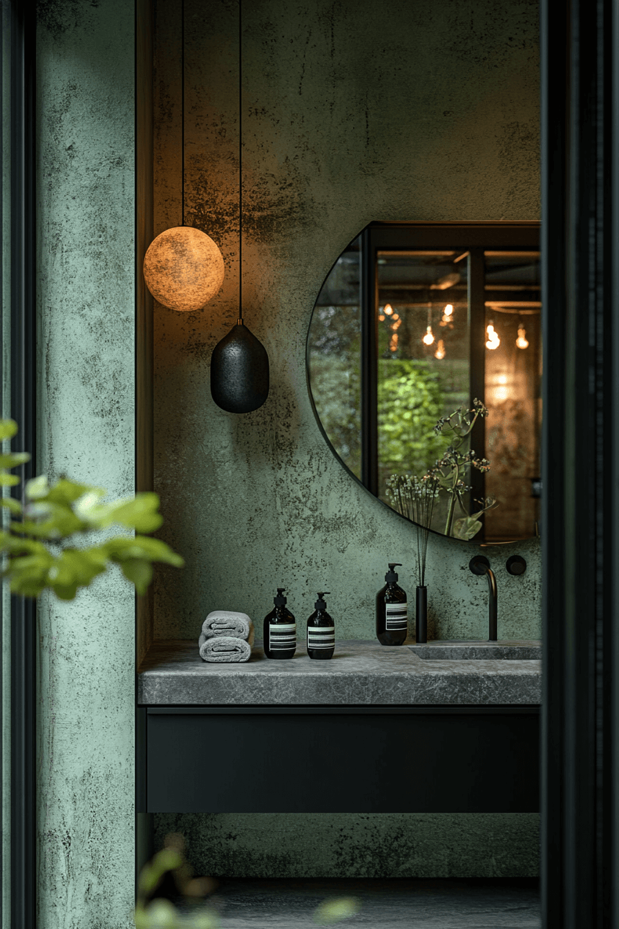 9 Urban Sage Contrast Bath - sage green and black bathroom design inspiration