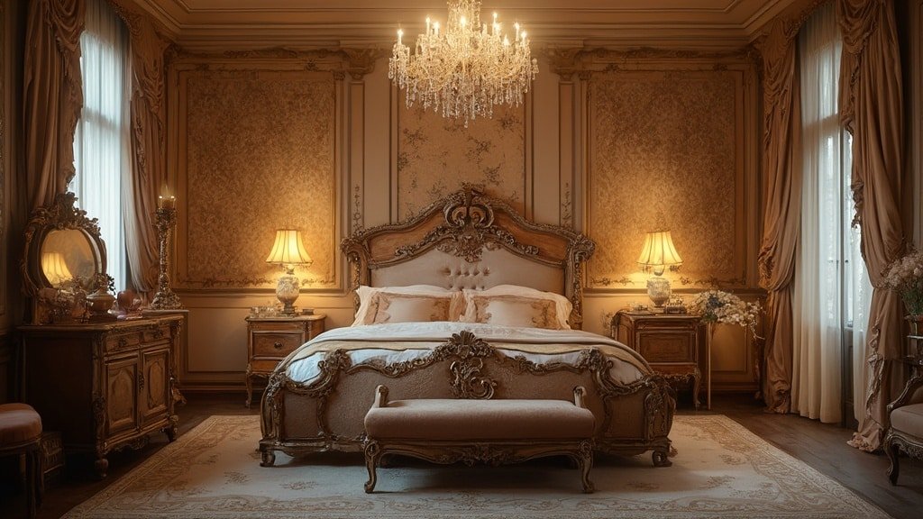 antique bedroom with ornate vintage furniture and elegant decor