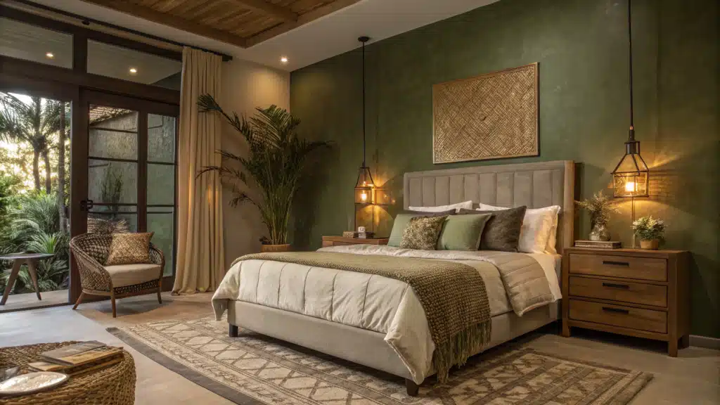 olive green bedroom