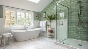 sage green and white bathroom