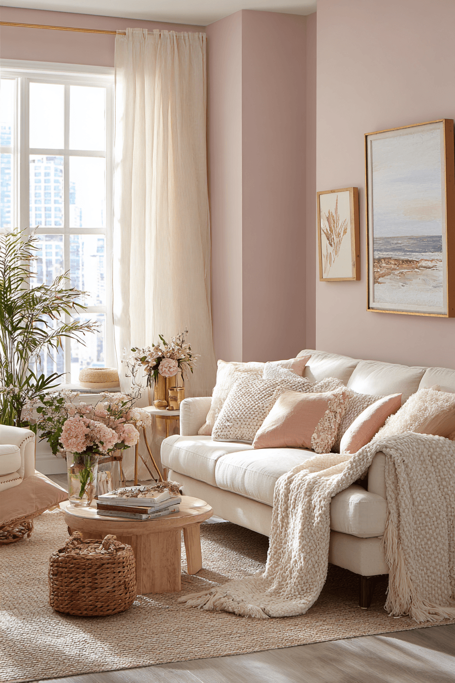 23 Blush Toned Elegant Living - feminine apartment design inspiration