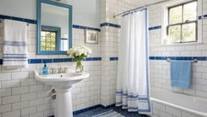 blue and white bathroom