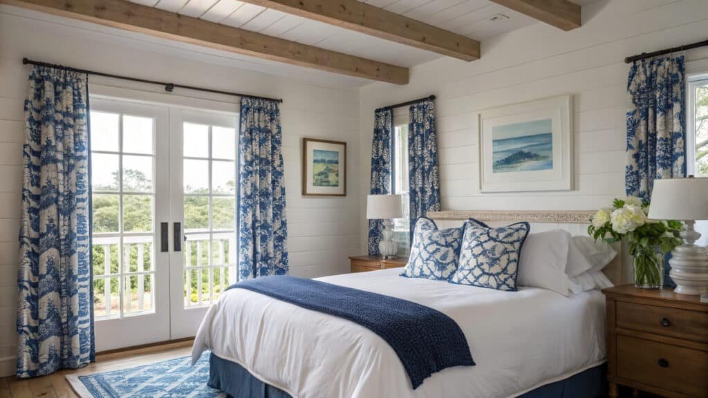 blue and white bedroom