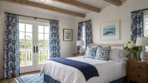 blue and white bedroom