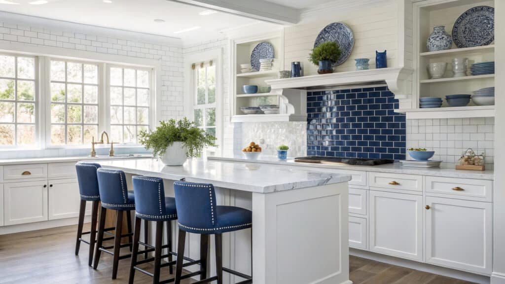 blue and white kitchen