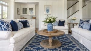 blue and white living room